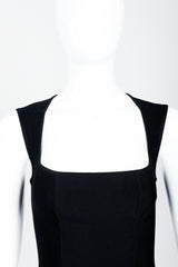 Vintage Herve Leger Bodycon Stretch Cocktail Dress on Mannequin queen anne neckline