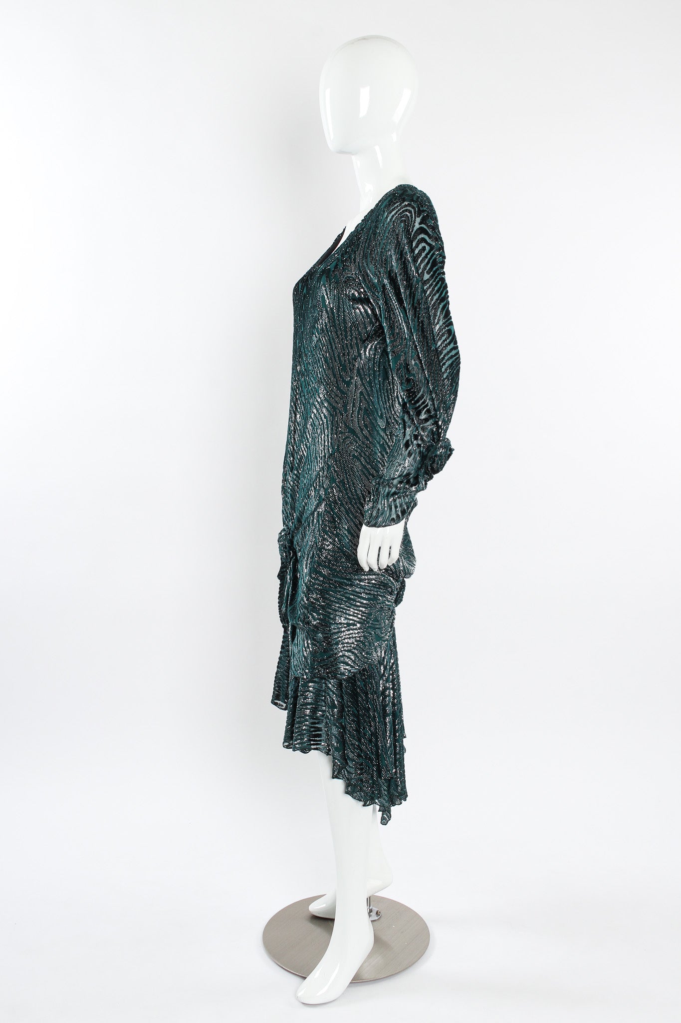 Vintage Holly's Harp Silk Metallic Moiré Velvet Burnout Dress mannequin side @ Recess LA