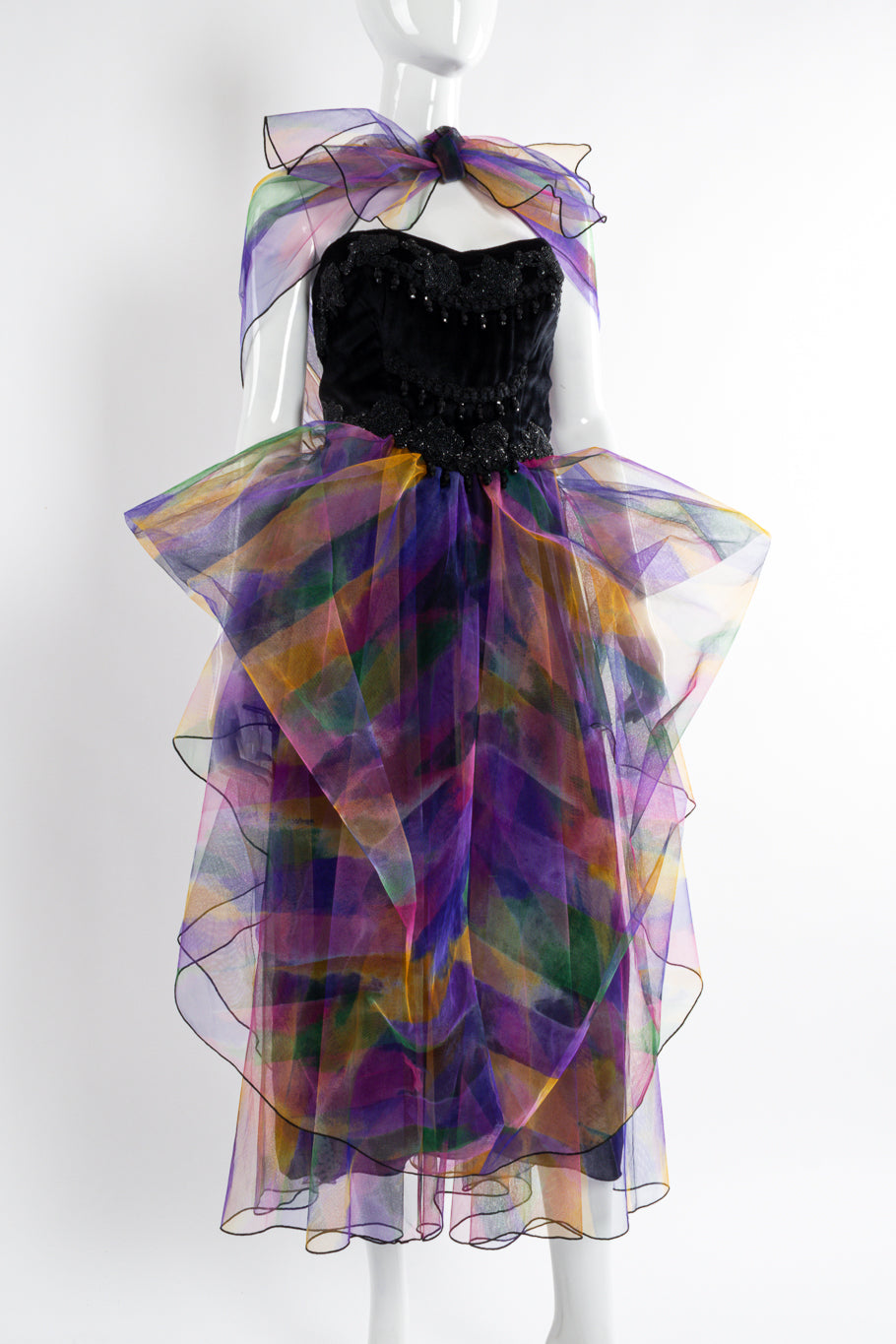 Tiered tulle gown by Holly's Harp mannequin tied scarf front @recessla