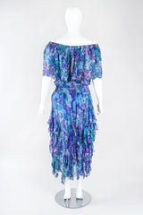 Recess Los Angeles Designer Consignment Vintage I.Magnin Sequin Silk Watercolor Off The Shoulder Peasant Dress Resale Recycled