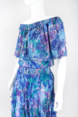 Recess Los Angeles Designer Consignment Vintage I.Magnin Sequin Silk Watercolor Off The Shoulder Peasant Dress Resale Recycled
