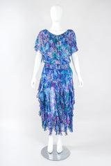 Recess Los Angeles Designer Consignment Vintage I.Magnin Sequin Silk Watercolor Off The Shoulder Peasant Dress Resale Recycled