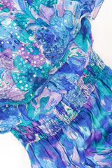 Recess Los Angeles Designer Consignment Vintage I.Magnin Sequin Silk Watercolor Off The Shoulder Peasant Dress Resale Recycled