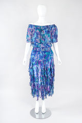 Recess Los Angeles Designer Consignment Vintage I.Magnin Sequin Silk Watercolor Off The Shoulder Peasant Dress Resale Recycled