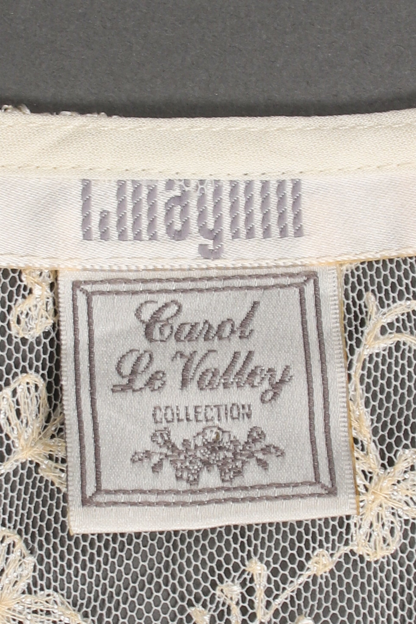 Vintage I.Magnin Sheer Lace Jabot Bodysuit label at Recess Los Angeles