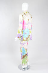 Recess Los Angeles Vintage B.H. Wragge I.Magnin Floral Print Silk Pajama Jacket & Pant Suit Wedding Spring Bridal Set