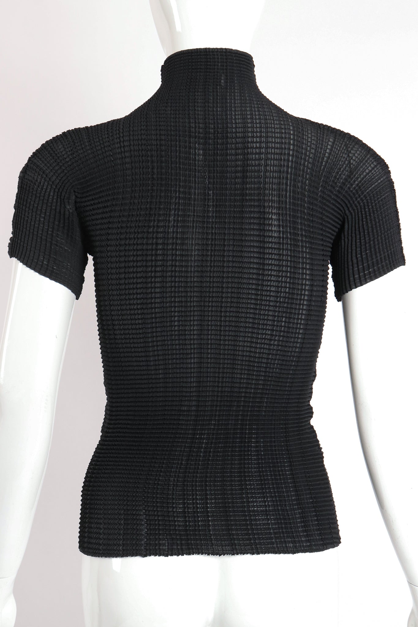 Vintage Issey Miyake Short Sleeve Pleated Turtleneck Top on Mannequin back at Recess Los Angeles