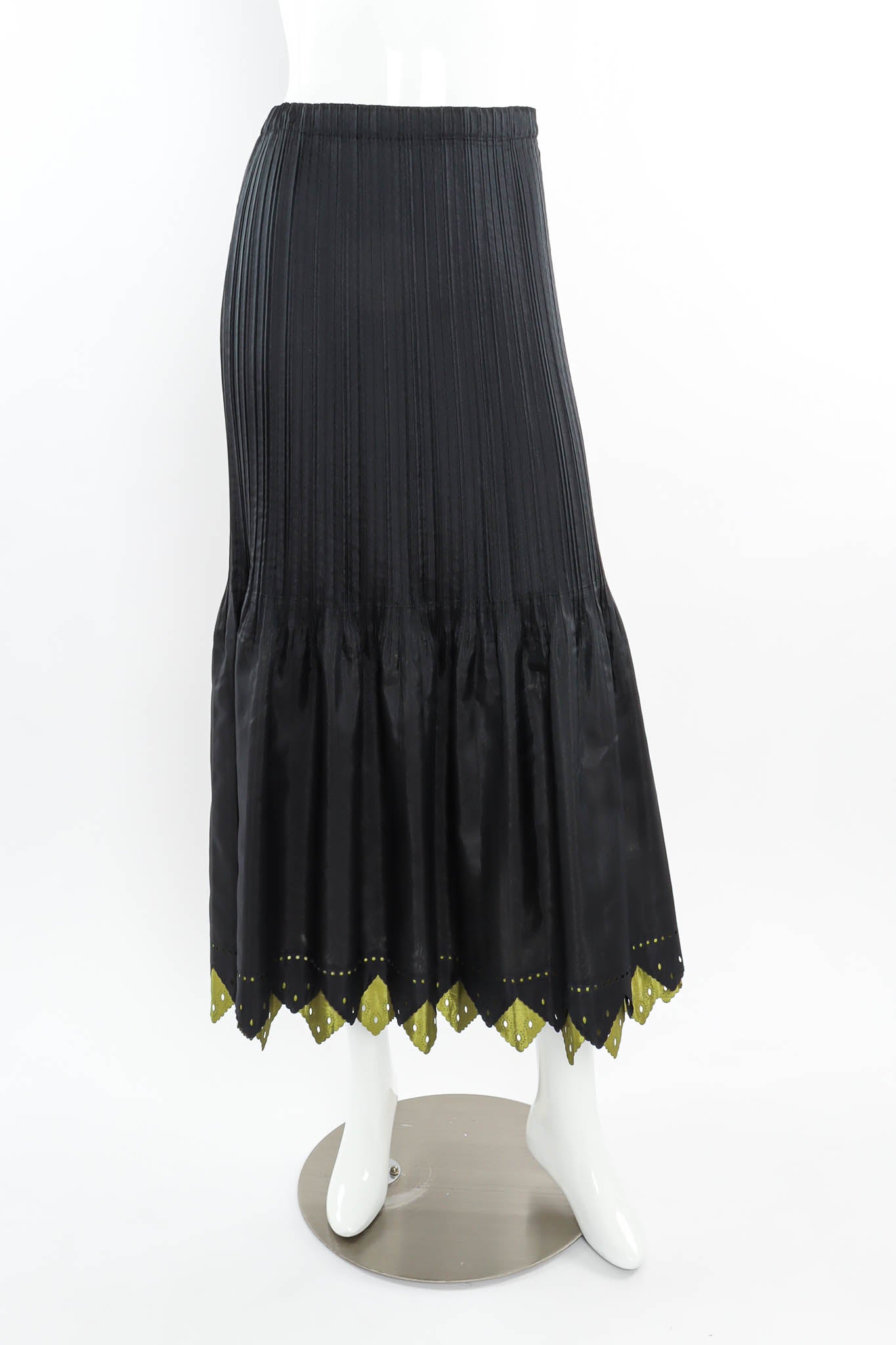 Vintage Issey Miyake Pleated Eyelet A-Line Skirt mannequin front @ Recess Los Angeles