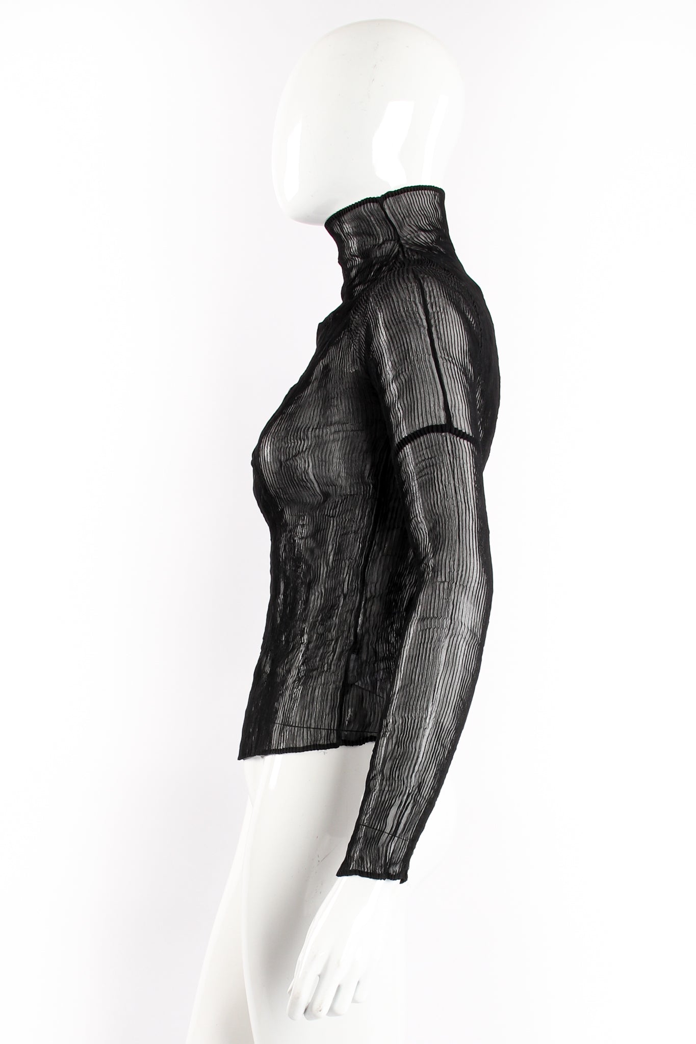 Vintage Issey Miyake Sheer Pleated Tissue Turtleneck on Mannequin side at Recess Los Angeles