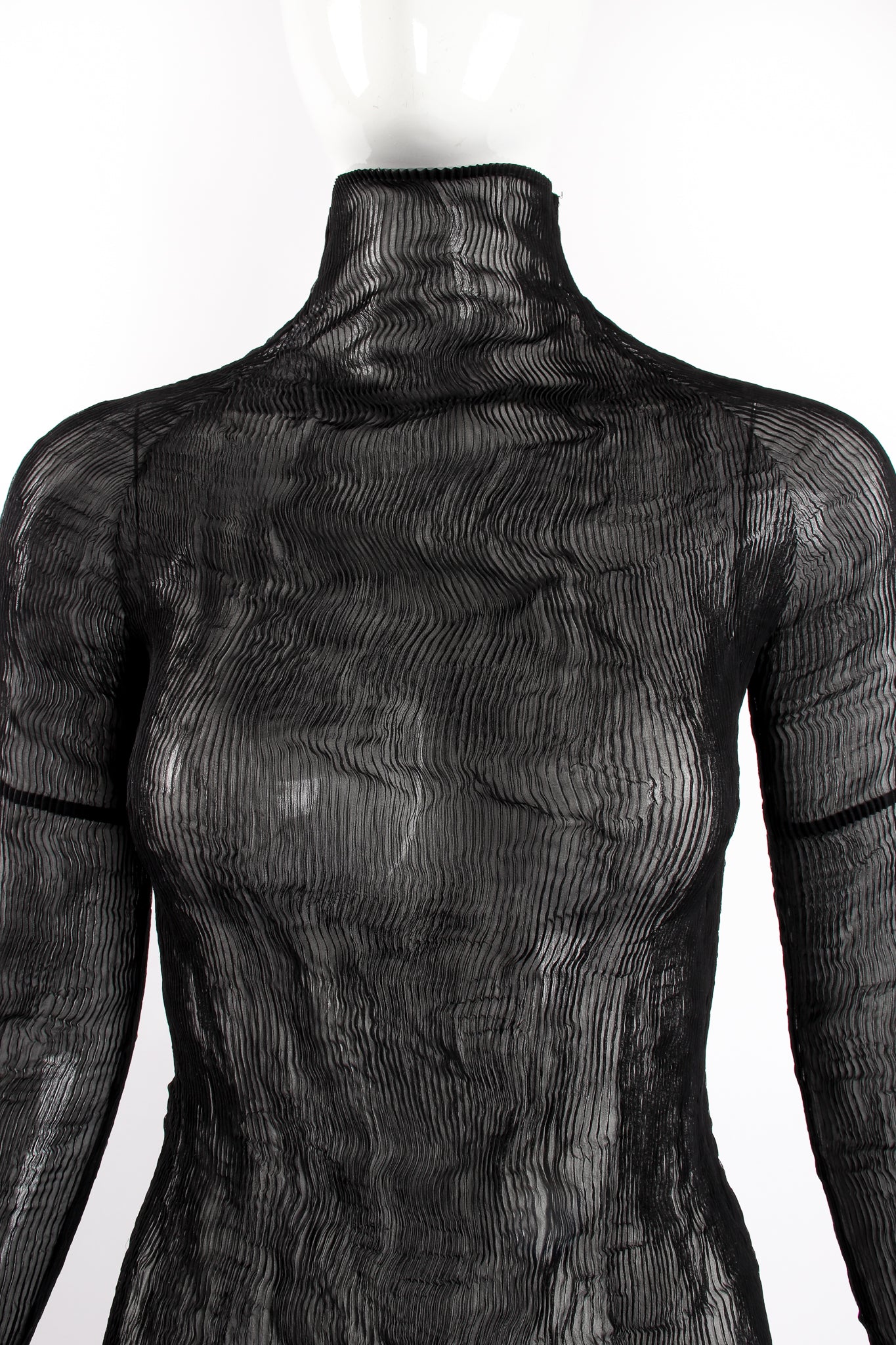 Vintage Issey Miyake Sheer Pleated Tissue Turtleneck on Mannequin front crop at Recess LA