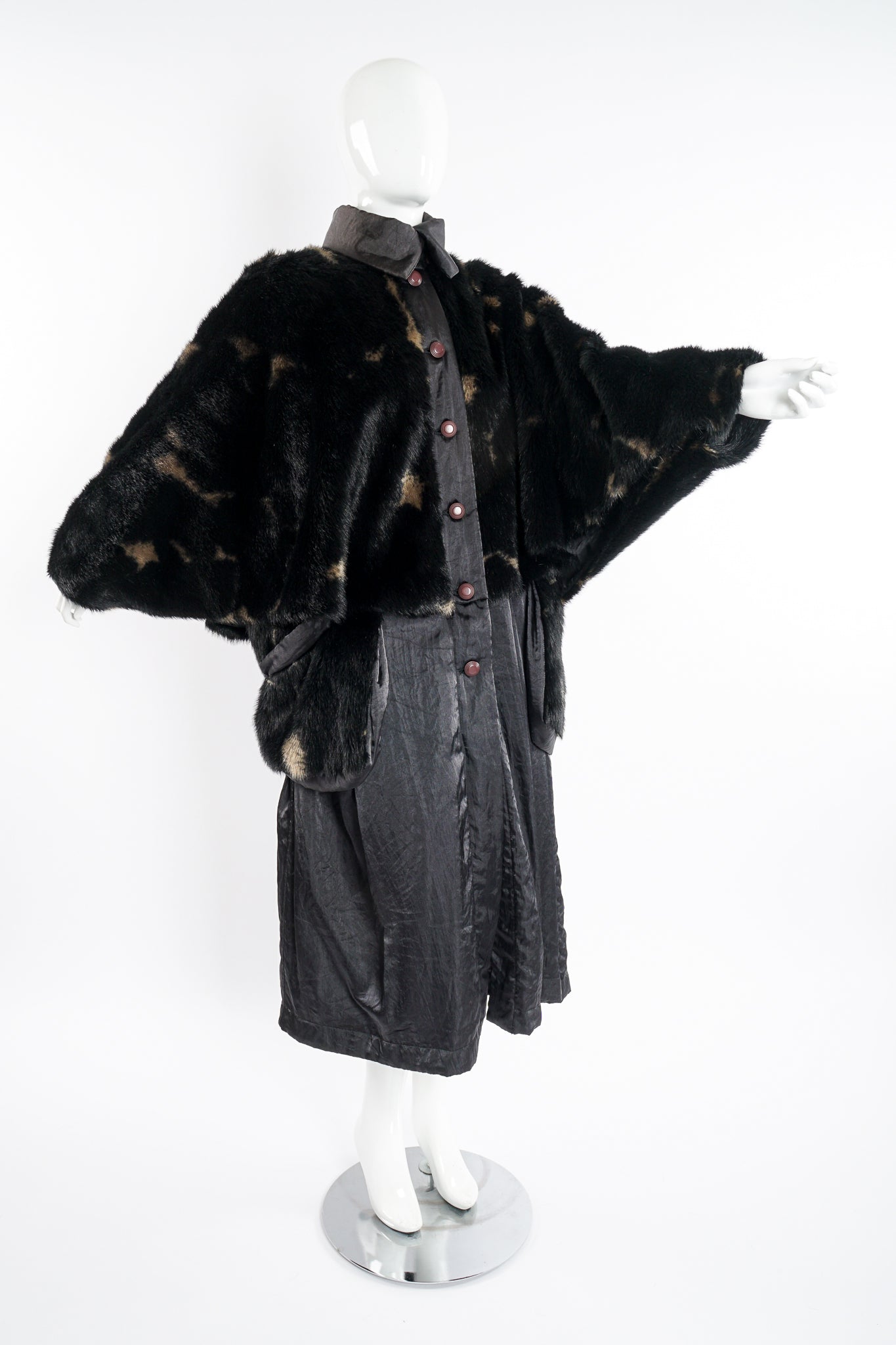 Vintage Issey Miyake Avant Garde Faux Fur Overcoat on Mannequin side at Recess Los Angeles