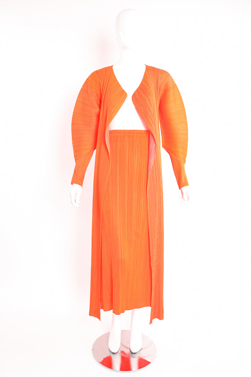 Vintage Issey Miyake Pleats Please Neon Duster & Skirt Set on Mannequin front at Recess LA
