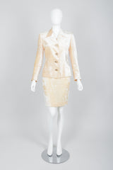 Vintage Istante Versace Vanilla Crushed Velvet Jacket & Skirt Set Bridal Suit on Mannequin Front