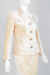 Vintage Istante Versace Vanilla Crushed Velvet Jacket & Skirt Set Bridal Suit on Mannequin Crop