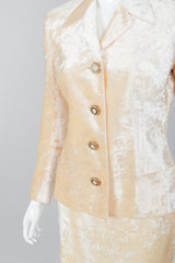 Vintage Istante Versace Vanilla Crushed Velvet Jacket & Skirt Set Bridal Suit on Mannequin Crop