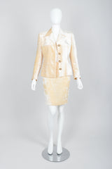 Vintage Istante Versace Vanilla Crushed Velvet Jacket & Skirt Set Bridal Suit on Mannequin Open
