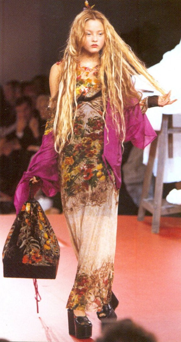 Devon Aoki in Vintage Jean Paul Gaultier 1999 S/S Fruit Arrangement print dress @ Recess Los Angeles