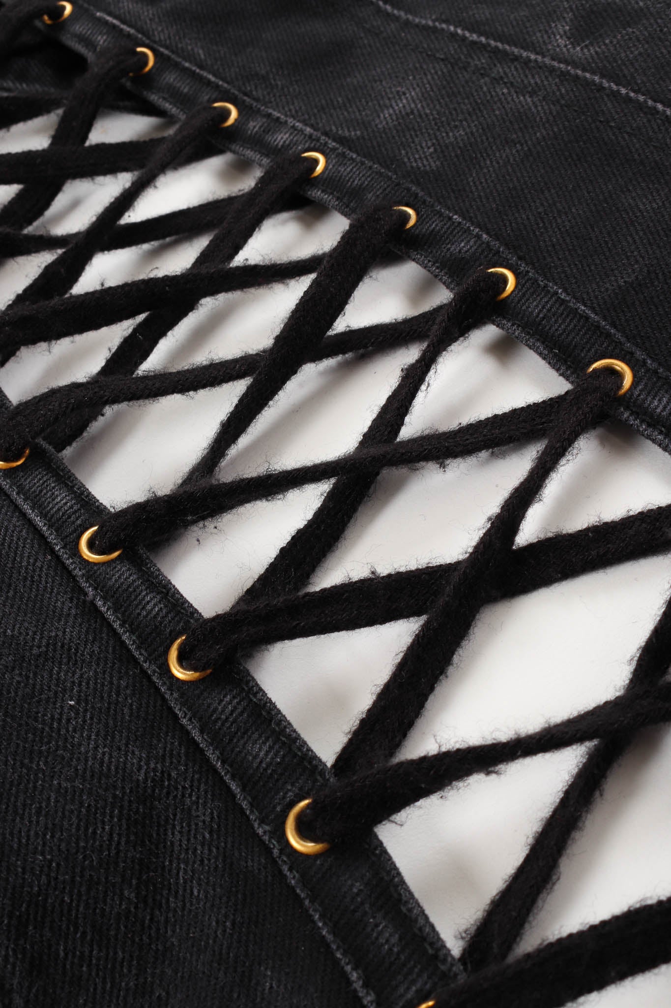 Vintage Jean Paul Gaultier Denim Lace Up Vest lace up close @ Recess Los Angeles