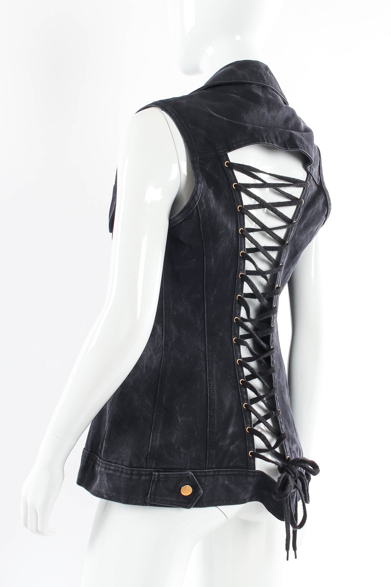 Vintage Jean Paul Gaultier Denim Lace Up Vest mannequin back @ Recess Los Angeles