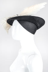 Recess Los Angeles Designer Consignment Vintage Millinery Jack McConnell Feather Wing Calot Juliet Hat