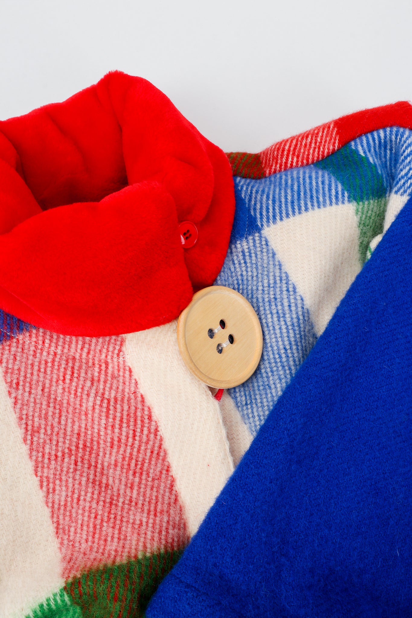 Vintage Jean-Charles De Castelbajac Rainbow Plaid Blanket Coat Collar and Button