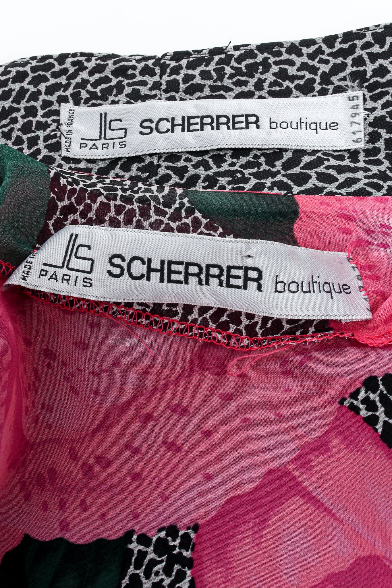Vintage Jean Louis Scherrrer Sheer Floral Wrap Top & Palazzo Set labels at Recess