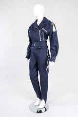 Recess Los Angeles Vintage Jean Claude Jitrois Denim Appliqué Moto Flight Suit Top Gun Set