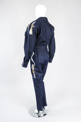 Recess Los Angeles Vintage Jean Claude Jitrois Denim Appliqué Moto Flight Suit Top Gun Set