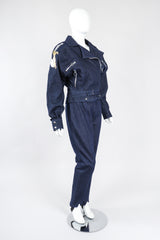 Recess Los Angeles Vintage Jean Claude Jitrois Denim Appliqué Moto Flight Suit Top Gun Set