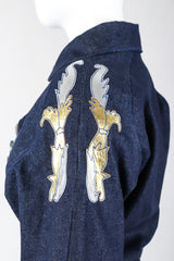 Recess Los Angeles Vintage Jean Claude Jitrois Denim Appliqué Moto Flight Suit Top Gun Set