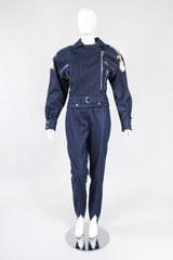 Recess Los Angeles Vintage Jean Claude Jitrois Denim Appliqué Moto Flight Suit Top Gun Set