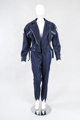 Recess Los Angeles Vintage Jean Claude Jitrois Denim Appliqué Moto Flight Suit Top Gun Set