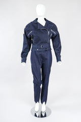 Recess Los Angeles Vintage Jean Claude Jitrois Denim Appliqué Moto Flight Suit Top Gun Set