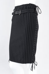 Recess Los Angeles Designer Consignment Vintage Jean Paul Gaultier JPG Lace Up Pinstripe Pencil Skirt