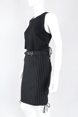 Recess Los Angeles Designer Consignment Vintage Jean Paul Gaultier JPG Lace Up Pinstripe Pencil Skirt