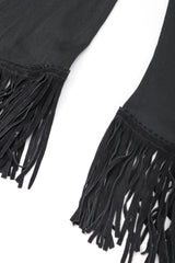 Recess Designer Consignment Vintage Jean Paul Gaultier Femme Mesh Jersey Asymmetrical Suede Fringe Top Outfit Los Angeles Resale