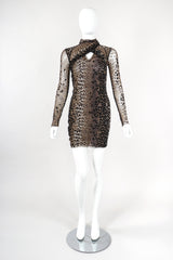 Recess Designer Consignment Vintage Jean Paul Gaultier Soleil Sheer Mesh Velvet Flocked Leopard Scarf Dress Los Angeles Resale