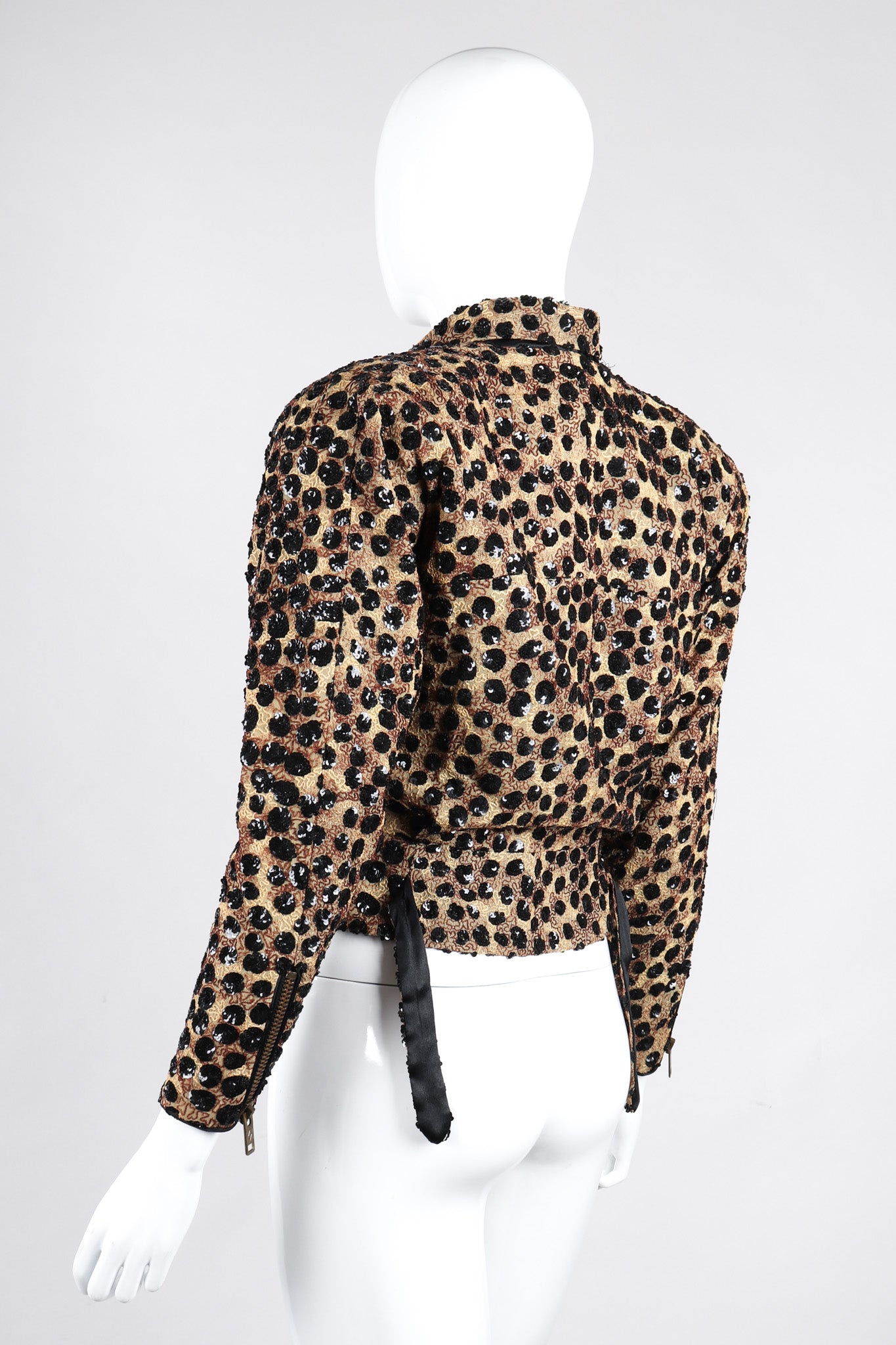 Recess Los Angeles Vintage Jeanette St Martin Cheetah Leopard Sequins Squiggly Embroidery Zip Up Motorcycle Jacket