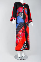 Recess Vintage Jeanne Marc Multicolor Quilted Patchwork Duster Coat on Mannequin, angled