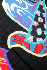 Recess Vintage Jeanne Marc Multicolor Quilted Patchwork Duster Coat, fabric bird detail