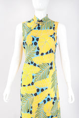 Recess Los Angeles Designer Consignment Resale Recycle Vintage Jeannene Booher Tropical Palm Print Cheongsam Sheath Dress