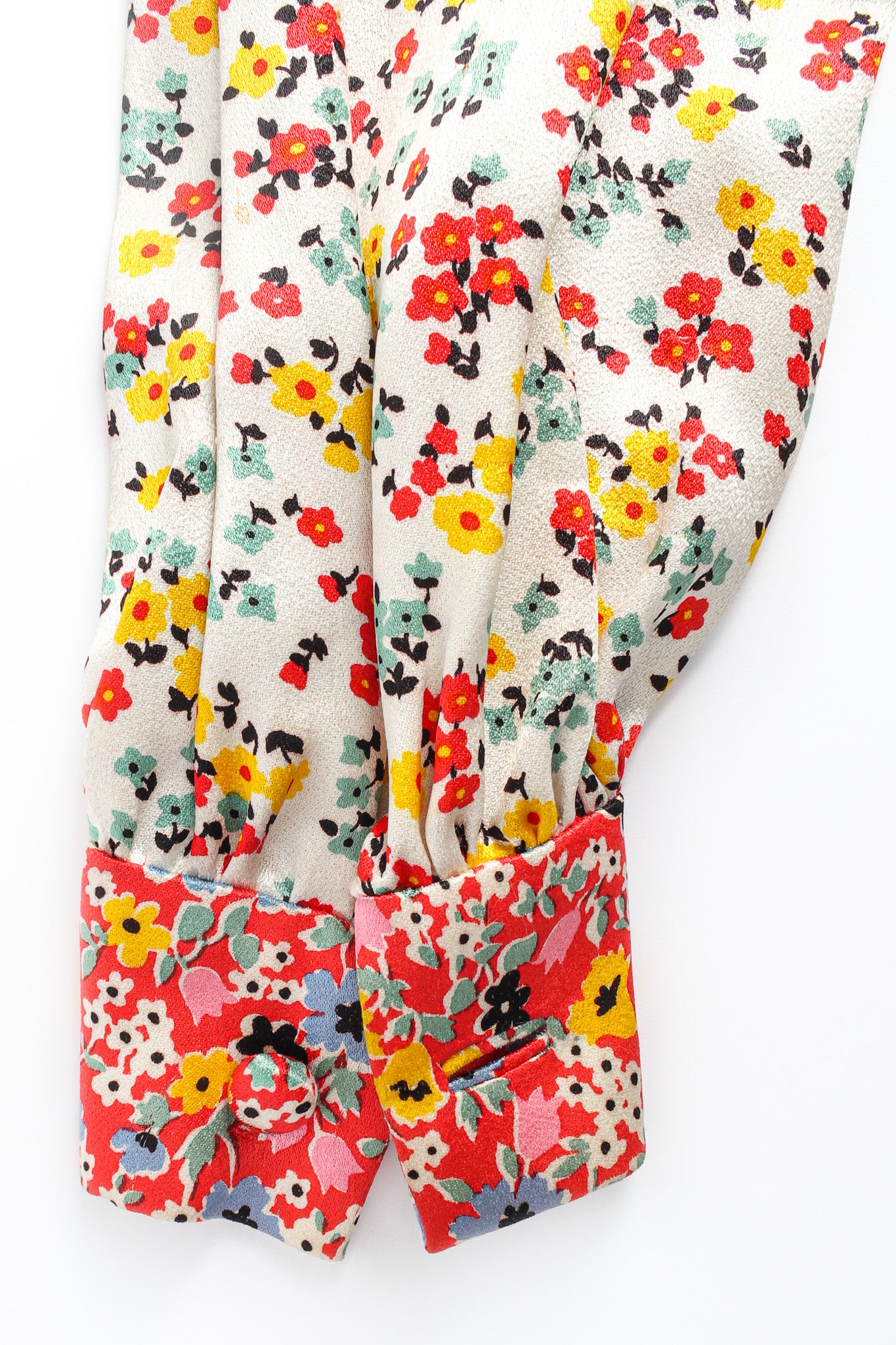 Vintage Joan Leslie by Kasper Floral Duster & Pant Set sleeve cuff @ Recess LA