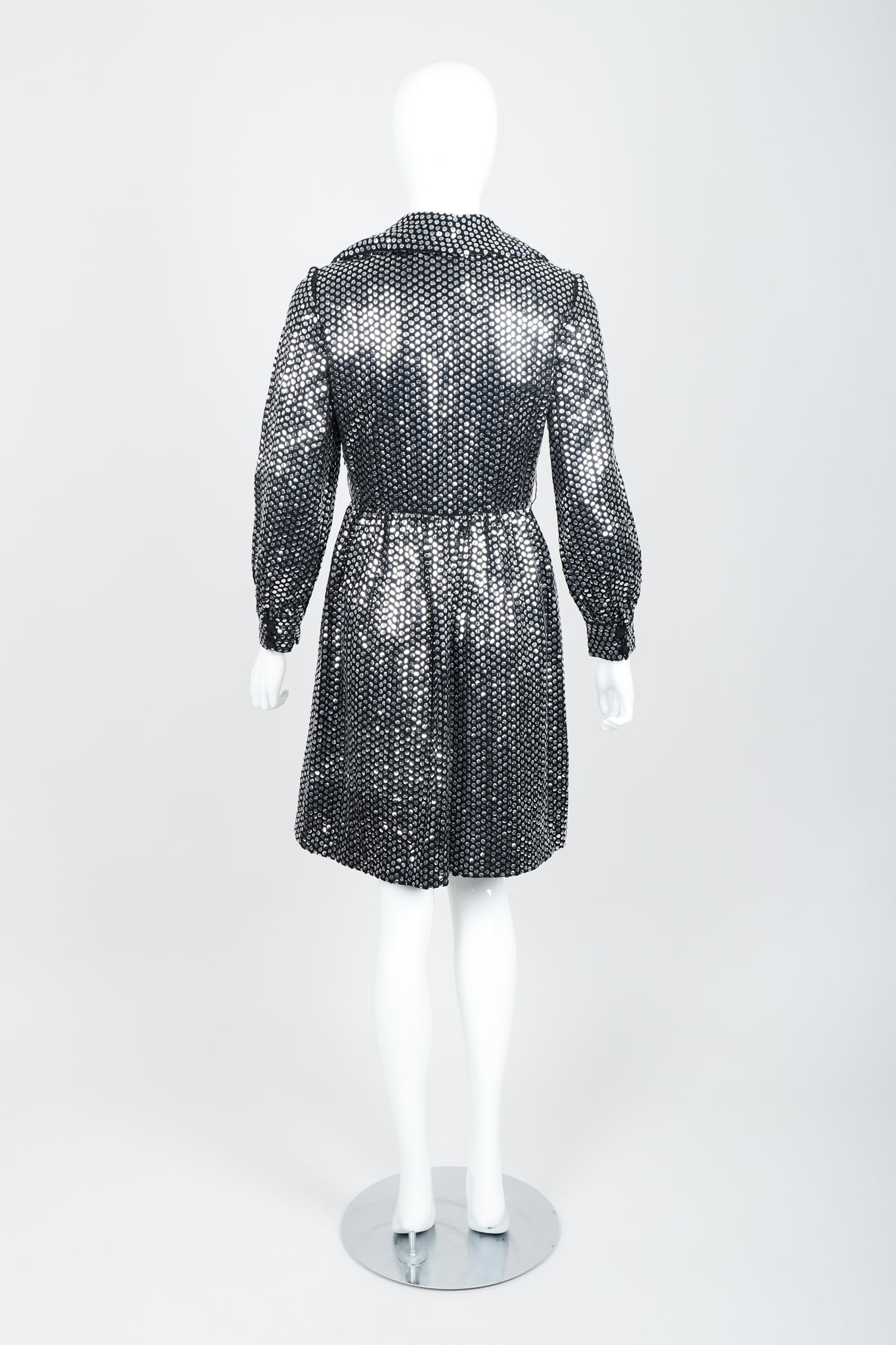 Vintage Joan Leslie by Kasper Sequin Mirror Shirtwaist Dress on Mannequin Back at Recess 