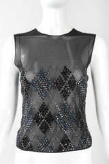 Recess Designer Consignment Vintage John Bartlett Sheer Rhinestone Argyle Top Clueless Los Angeles Resale