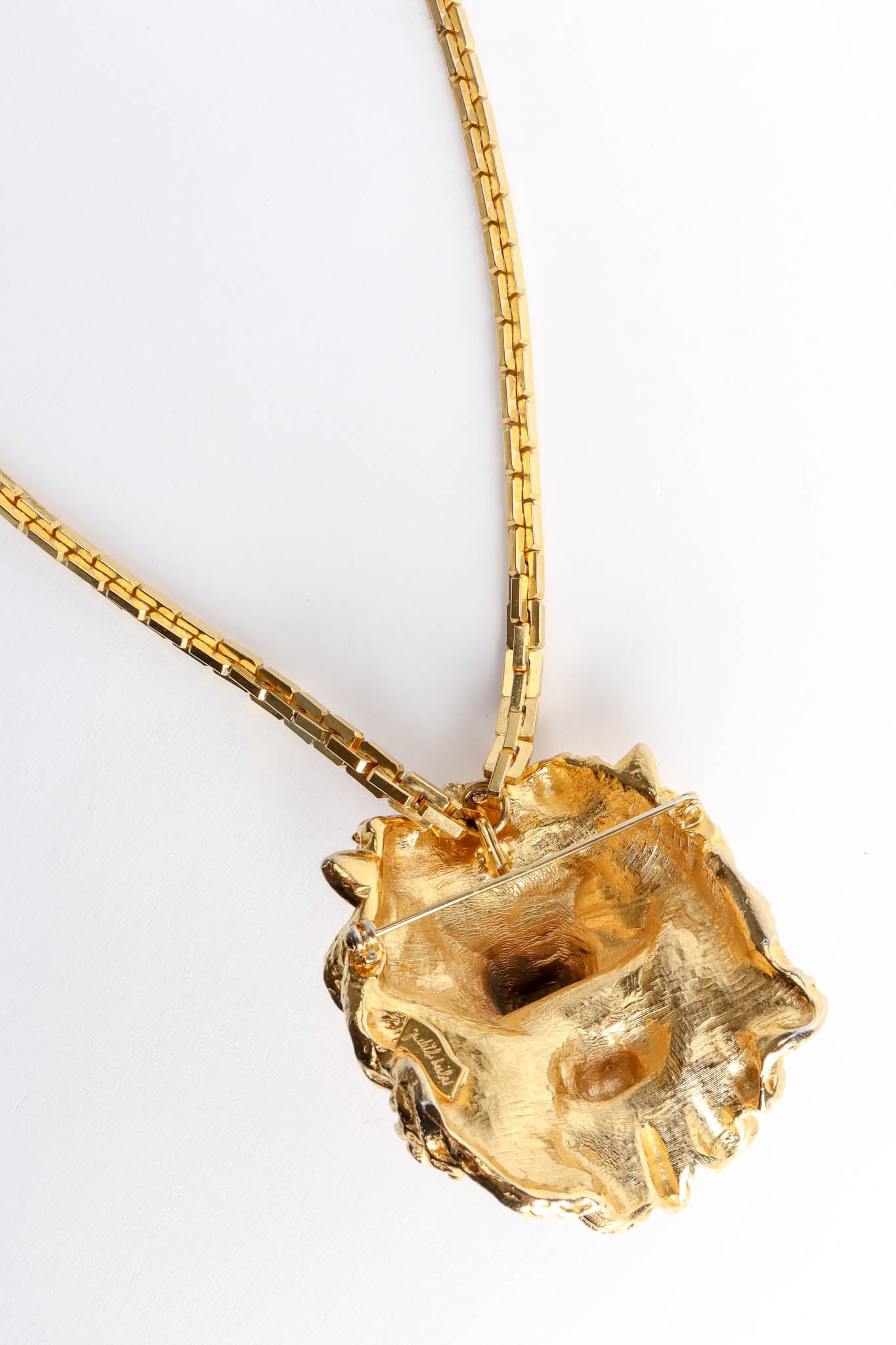 Vintage Judith Leiber Lion Brooch Pendant Necklace lion reverse close @ Recess Los Angeles