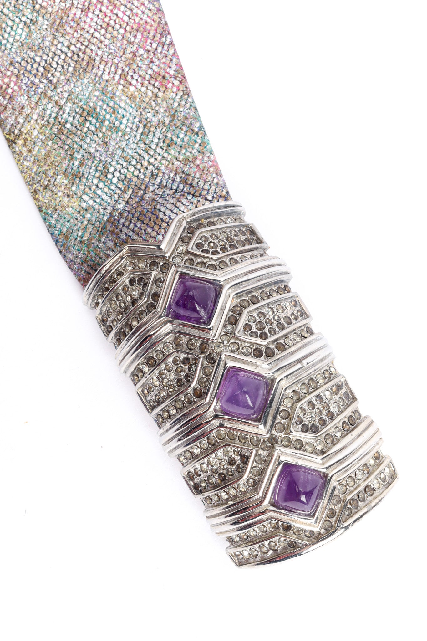 Vintage Judith Leiber Jeweled Snakeskin Leather Belt single buckle close @ Recess LA