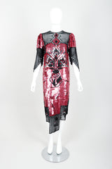 Vintage Judith Ann Creations Floral Arrangement Sequin Cocktail Dress Front at Recess