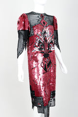 Vintage Judith Ann Creations Floral Arrangement Sequin Cocktail Dress Angle at Recess