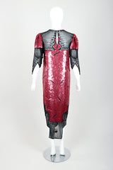 Vintage Judith Ann Creations Floral Arrangement Sequin Cocktail Dress Back at Recess