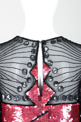 Vintage Judith Ann Creations Floral Arrangement Sequin Cocktail Dress Back at Recess